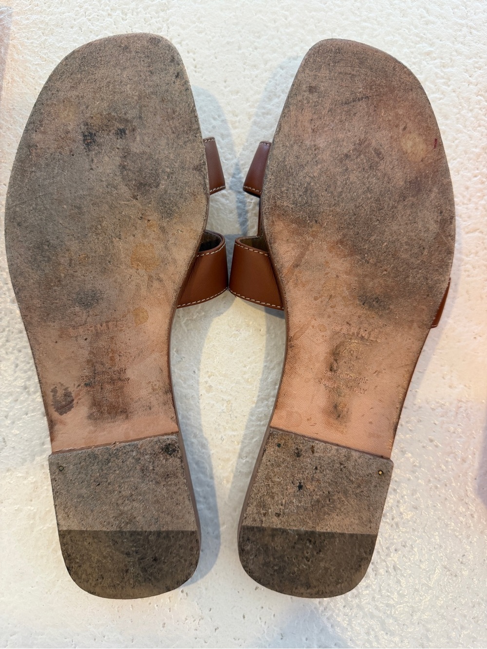 Authentic Hermes Oran Brown Leather 'H' Slide Sandals - Picture 3 of 4